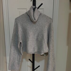Bershka Gray Cropped Turtleneck Sweater